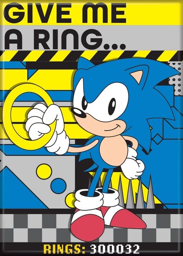 Ata-Boy Sonic The Hedgehog Magnet - Give me a Ring 2.5" x 3.5" Magnet for Refrigerators, Whiteboards &amp; Locker Decorations&acirc;&euro;&brvbar;