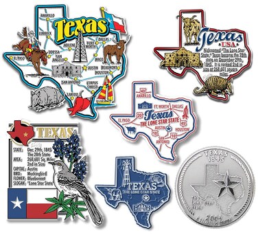 Texas Six-Piece State Magnet Set by Classic Magnets, Includes 6 Unique Designs, Collectible Souvenirs Made in The USA