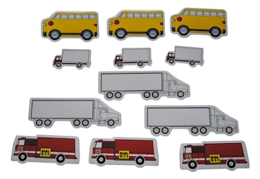 Novel Merk Truck Variety Semi-Truck, School Bus, Fire Engine, &amp; Moving BoxTruck Refrigerator Magnets Set for Teacher Decorations Party Favors &amp; School Carnival Prizes Miniature Design (12 Pieces)