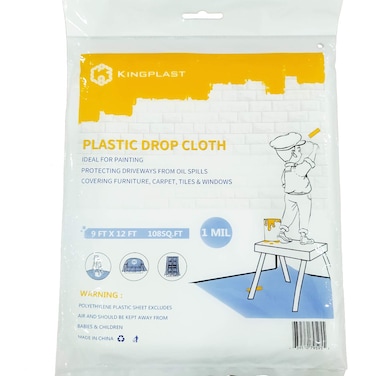 KINGPLAST Plastic Drop Cloth for Painting 9 x 12ft x 1mil Clear Painters Drop Sheet Waterproof Plastic Painting Tarp for Floor Covering
