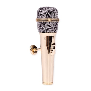 Microphone Miniature Replica Metallic Gold Tone 1 x 3 Resin Refrigerator Magnet