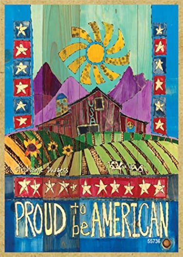 SJT ENTERPRISES, INC. Proud to be American (Barn, Cows, Hills &amp; Sunshine) - Wood Fridge Magnet Featuring The Artwork of Painted Peace/Stephanie Burgess - Measures 2.5" x 3.5" x 1/8" Thick (SJT55736)