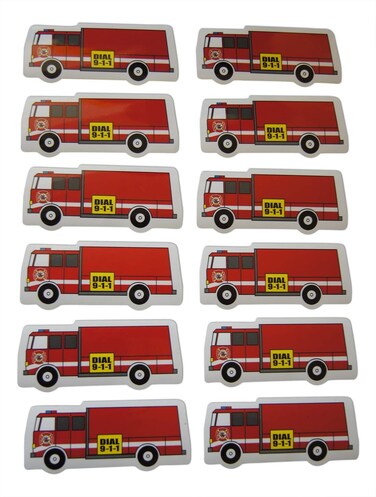 Novel Merk Fire Truck Fire-Fighter Call 911 Small Refrigerator Magnets Set for Teacher Decorations Party Favors &amp; Carnival Prizes Miniature Design (12 Pieces)