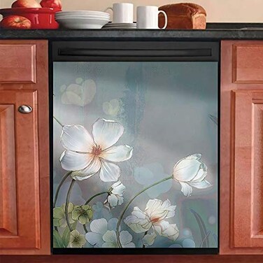 Magnet Dishwasher Cover Decorative for Kitchen,Dish Washer Door Sticker,Refrigerator Magnetic Stickers,Home Cabinet Decor Panel Decal (Blooming White Flowers, 23&amp;iuml;&amp;frac14;&amp;sbquo;W&amp;Atilde;&amp;mdash;26&amp;iuml;&amp;frac14;&amp;sbquo;H)