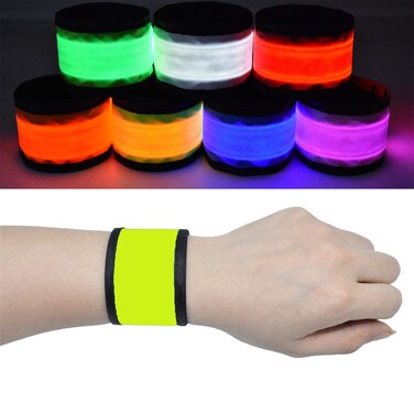 FYLARFLY LED Glow Slap Bracelets for Kids Adults, Light Up Wristbands Flashing Arm Wrist Ankle Bands High Visibility Safety Reflective Gear Lights for Biking Walking Running Camping (Yellow)