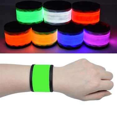 FYLARFLY LED Glow Slap Bracelets for Kids Adults, Light Up Wristbands Flashing Arm Wrist Ankle Bands High Visibility Safety Reflective Gear Lights for Biking Walking Running Camping (Green)