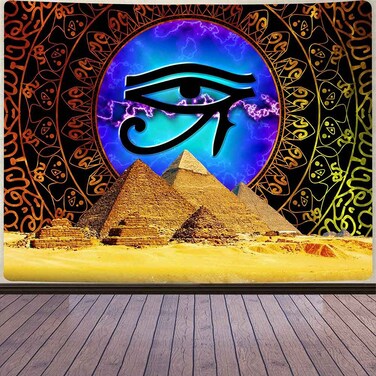 Aidatain Pyramid Tapestry Egyptian Eye of Horus Wall Hanging Bohemian Gold Mandala Ancient Mythology Flannel Large Size 80" 60" Tapestries for Bedroom Livingroom Dorm Room GTLMAT169