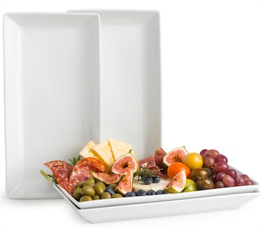 YHOSSEUN Porcelain Serving Platters Rectangular Trays White Serving Platters for Party, Stackable Serving Plates Set of 4,12 inch