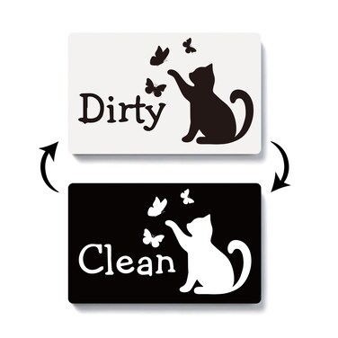 Funny Clean Dirty Magnet for Dishwasher, Cute Black and White Cat Dishwasher Magnet Clean Dirty Sign, Double Sided Kitchen Flip Indicator, Reversible Cat Magnet for Refrigerator Dish Washer Magnet