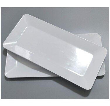 17-inches Melamine Serving Platters/Rectangular Trays for Party   Set of 2 White, Dishwasher Safe, BPA Free