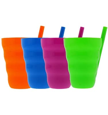Arrow Home Products Sip-A-Cup with Built-In Straw, 10oz, 4pk - Great for Everyday Use - BPA Free, Made in the USA, Stackable - Purple, Blue, Green, Orange