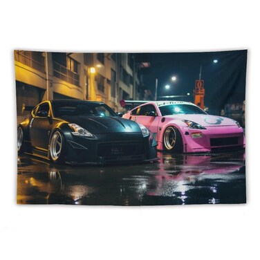 FeoYoed Tapestry for Bedroom Aesthetic Wall Hanging Decor Home Living Room Art Tapestries Japan Jdm Car 370z Black Pink Parking Rainy Season Street 40"x60