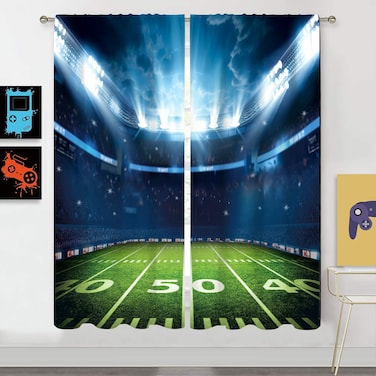 MESHELLY Sports American Football Stadium Arena Curtains 42W x 63H Inch Rod Pocket Field Night Spotlights Boys Kids Men Gaming Art Printed Living Room Bedroom Window Drapes Treatment Fabric 2 Panels