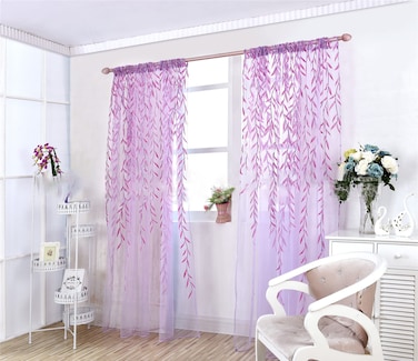ICYANG Lavender Curtains Lilac Leaf Curtains Purple Window Curtains Vine Curtain Willow Tulle Room 78.6 x 39.3 Inch Sheer Drape Panel Valances for Living Room Bedroom Balcony Door Home
