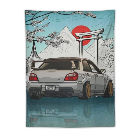 josnmre Impreza Wrx Jdm Car Art Japan Fuji Temple Sunset Tapestry Wall Hanging Funny Wall Tapestry for Bedroom Living Room Office Classroom Dorm Ceiling Home Wall Decor Art Tapestries 30&quot;x40