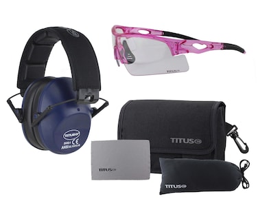 TITUS 2 Series - 34 NRR Navy Blue Slim-Line Hearing Protection Z87.1 &amp; Safety Glasses Combos