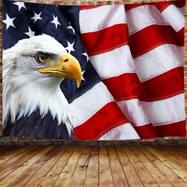 American Flag Tapestry, USA Bald Eagle Stars and Stripes Flag Hippie Tapestry Wall Hanging for Bedroom, Independence Day Fourth of July Tapestries Poster Blanket College Dorm Home Decor (71X60 Inch)