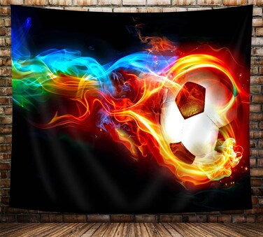 NYMB Sports Football Tapestry Wall Hanging, Abstract Soccer Ball in Fire and Ice Wall Tapestry Art for Home Decorations College Dorm Decor Living Room Bedroom Bedspread, 60X40in