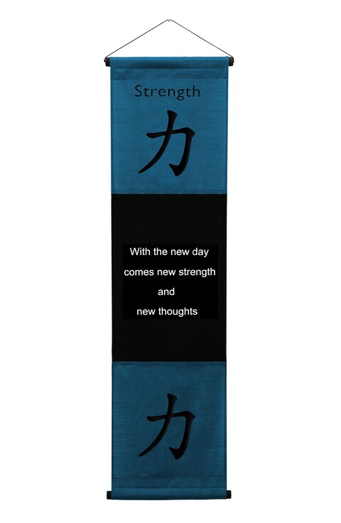G6 Collection Inspirational Wall Decor Strength Banner Art, Inspiring Quote Wall Hanging Scroll, Affirmation Motivational Uplifting Message Decoration, Thought Saying Tapestry Strength (Blue)