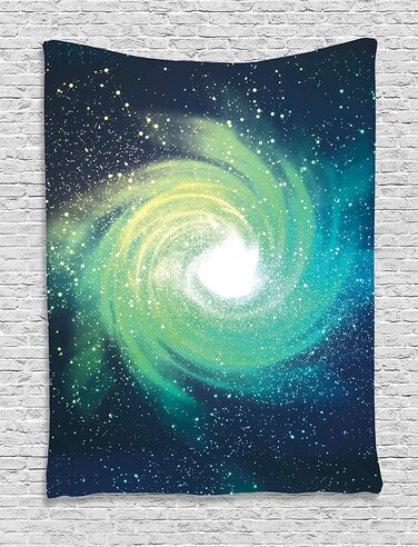 Ambesonne Galaxy Tapestry, Outer Space Theme Image Spiral Galaxy Stardust Astromony Cosmos Milky Way Stars Print, Wall Hanging for Bedroom Living Room Dorm Decor, 60" X 80", Teal Navy