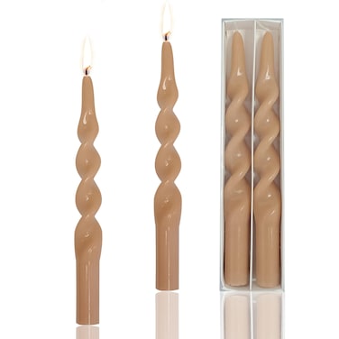 10 Inch Handmade Spiral Candles-Set of 2 Twisted Taper Candle for Holiday Wedding Party Home Dinner Decoration Party(Brown)