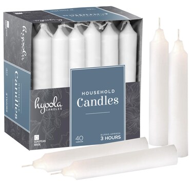 Hyoola Taper Candles - 4 Inch White Dripless, Unscented Dinner Candle - 40 Pack European Made Candles 3 Hour Burn Time