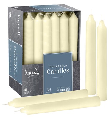 Hyoola Taper Candles - 6 Inch Ivory Dripless, Unscented Dinner Candle - 36 Pack European Made Candles 5 Hour Burn Time