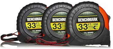 3 PACK - 33 Foot Tape Measure - Benchmark CXL Series - Measuring Tape/Tape Measures with Large Magnetic Claw Tip - Bulk Pack