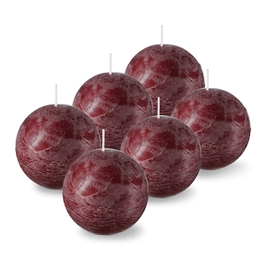 SPAAS Unscented Red Round Candles - 3 Inch Rustic Ball Candles for Wedding Decoration, Celebrations, Holiday Candles, and Home Decor - Set of 6 Paraffin Sphere Candles
