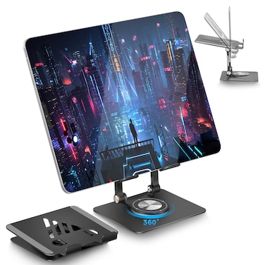 SWAGKIND Tablet Stand for iPad Stand for Desk, Adjustable&amp;Foldable iPad Pro Holder Portable Monitor Stand with 360&Acirc;&deg; Rotating Base, Holder for iPad Pro, Fit for Computer Office Desk Accessories(Black)