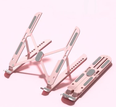 OMurga Aluminum Laptop Notebook Tablet Stand, Adjustable Foldable Portable Stand, Stable Load Bearing Stand, Suitable for MacBook HP Surface and Similar Devices (Pink)