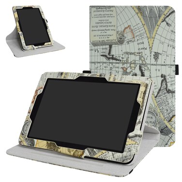 Mama Mouth for Verizon Ellipsis 10 Rotating Case,360 Degree Rotary Stand with Cute Cover for 10.1" Verizon Ellipsis 10 Tablet,Map White