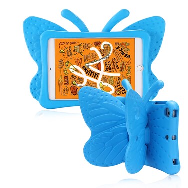 Simicoo iPad Mini 6 7 2024 8.3 Cute Butterfly Case for Kids Girl Light EVA Kids case with Stand Pencil Holder Shockproof Rugged Heavy Duty Kids Friendly Tablet Case for iPad Mini 6th 7th Gift (Blue)