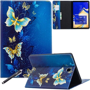 Galaxy Tab S4 10.5 Case, Newshine Premium Leather Lightweight Flip Stand Cover with Card Cash Pocket for Samsung Galaxy Tab S4 10.5 2018 Model SM-T830/T835/T837 Tablet, Blue Butterfly