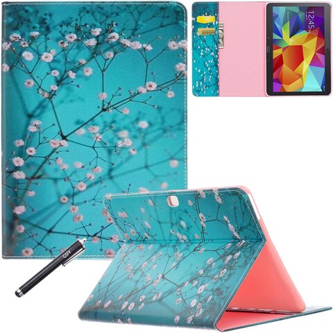 Galaxy Tab 4 10.1 Case - Newshine Stand Folio Case Cover for Samsung Galaxy Tab 4 10.1 Inch Tablet SM-T530NU, with Multiple Viewing Angles, Document Card Pocket (Almond Flowers)