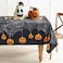 Halloween Tablecloth, Halloween Table Cloth with Pumpkin Spider Web Bat Tablecloth, Waterproof Wrinkle Free Rectangle Tablecloth Polyester Fabric Table Cover for Halloween Party Decoration, Black