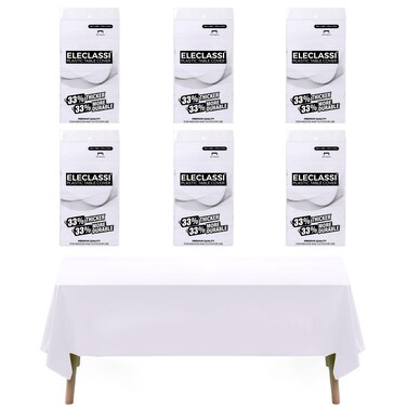 White 6 Pack Premium Disposable Plastic Tablecloth 54 x 108 In - Plastic Table Cloths for Parties Disposable Tablecloth for Rectangle Table Up To 8 Ft - Rectangle Tablecloth - White Plastic Tablecloth