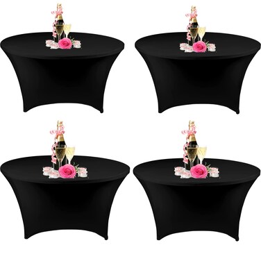 SSYAQRA 4 Pack 60 Black Spandex Tablecloth - 5FT 60 in Black Round Stretch Tablecloth Black Elastic Tablecloth Stretch Table Cover for Wedding Event and Parties
