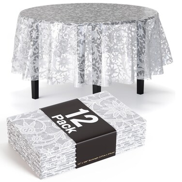 Exquisite Gold Lace Round Tablecloth Disposable 12-Pack Tablecloths   84" Plastic Table Cloth Disposable Clear Table Cover   Gold Round Tablecloth   Round Plastic Tablecloth Lace Tablecloth