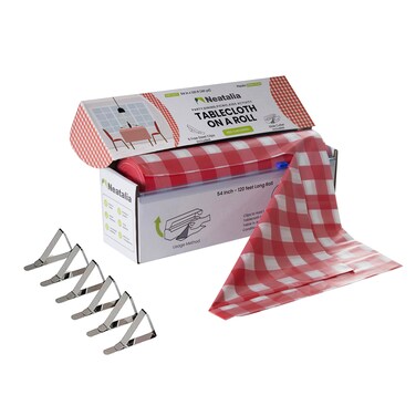 Neatalia Red Checkered Plastic Tablecloth Roll 54inX120ft Disposable Waterproof Cover Table Cloth Rolls for Outdoor Party Tablecloths for BBQ Picnic Rectangle and Round Tables and Decorative Supplies