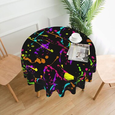 Rqzwdq Glow in Dark Splatter Neon Pattern Tablecloths Round Table Cloth Circular Table Cover 60 Inches Polyester Fabric Tabletop Holiday Decor for Dining Picnic Party