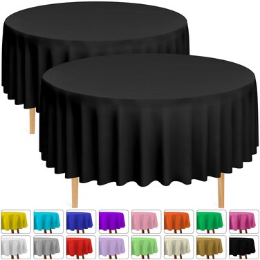DecorRack 2 Round Tablecloths -BPA- Free Plastic, 84 inch, Dining Table Cover, Black