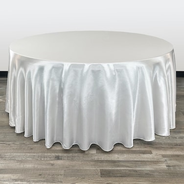 YOUR CHAIR COVERS - 132 inch Round Satin Tablecloth White, Round Table Linens for 6 ft Round Banquet Tables