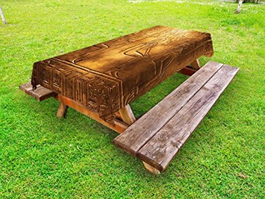 Lunarable Egyptian Print Outdoor Tablecloth, Egypt Hieroglyphics Old Logographic Details Alphabetic Elements, Decorative Washable Picnic Table Cloth, 58" X 84", Coffee Brown