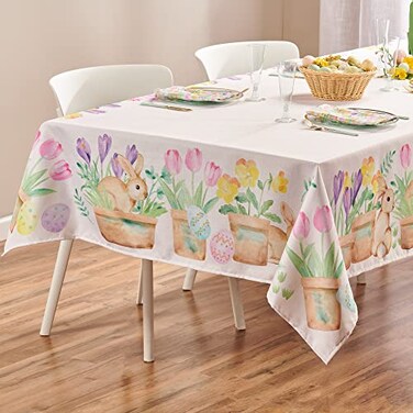 Kadut Easter Tablecloth Rectangle 60x84 Inch, Easter Bunnies Fabric Table Cloth for Indoor/Outdoor Use. Polyester and Washable Tablecloth for Picnic Spring, Easter, Holiday Party and Summer.