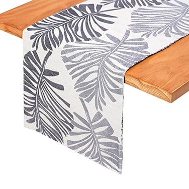 Leaf Table Runner, Double-Sided Reversible Polyester Leaves Table Runner for Dining Kitchen Holiday Wedding Party (Grey, 12x70 inch)