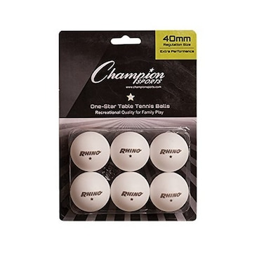 Champion Sports 1 Star Table Tennis Ball Pack - White Ping Pong Balls, Set of 6, with 40mm Seamless Design - Recreation Table Tennis Equipment, Accessories