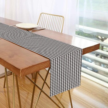 JUNZAN Table Runner Houndstooth Black and White Deco for Wedding Party Dinner Holidays Kitchen Fit Rectange and Round Table70 x 13 inch