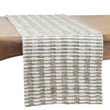 SARO LIFESTYLE Laelia Collection Lined Design Woven Table Runner, 16"x90", Green