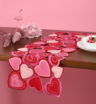 GRANDDECO Valentines Day Table Runner Love Sweet Red Heart Table Line for Sweetest Day Wedding Valentines Table Decor (style2, Runner 13X36)